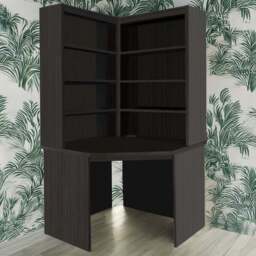 R White Cabinets Corner 8 Shelf Computer Desk with Hutch Set Black - Size: 182.8 x 94 x 54cm - Wilko