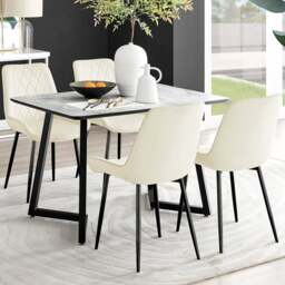 Furniturebox Copeland Cesano Marble Effect 4 Seater Dining Set White Cream and Black - Wilko - thumbnail 1