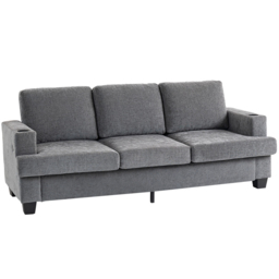 HOMCOM 3 Seater Grey Fabric Sofa with USB Ports and Cup Holders - Wilko - thumbnail 3