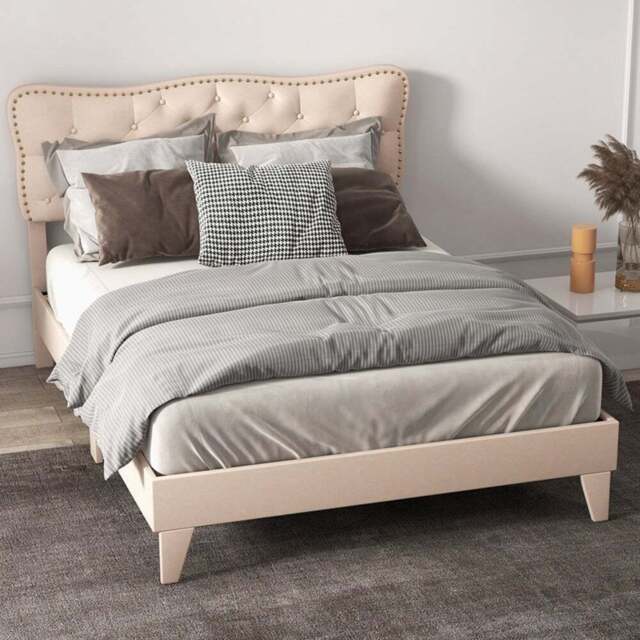 Costway Double Cream Button Tufted Bed - Wilko - image 1