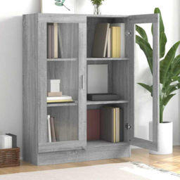 vidaXL 2 Glass Door 3 Shelf Grey Sonoma Vitrine Cabinet - Size: 115 x 82.5 x 30.5cm - Wilko
