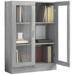 vidaXL 2 Glass Door 3 Shelf Grey Sonoma Vitrine Cabinet - Size: 115 x 82.5 x 30.5cm - Wilko - thumbnail 4