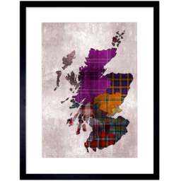 Wee Blue Coo Map of Scotland Tartan Clans Framed Wall Art Print 23 x 18cm - Size: 25.9 x 20.6 x 1.5cm - Purple - Wilko - thumbnail 1