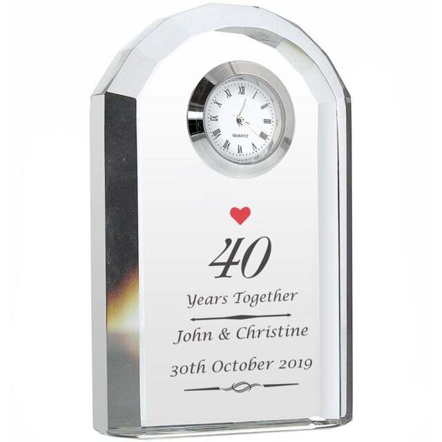 Personalised Memento Personalised Ruby Anniversary Crystal Clock - Size: 0.6 x 1 x 0.3cm - Clear - Wilko - image 1
