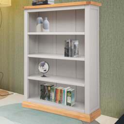 Bomporto 4 Shelf Light Grey Wide Bookcase - Wilko - thumbnail 1