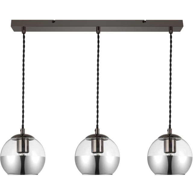 Cosylyte Marlo Matt Black Base Smoky Glass 3 Light Bar Pendant Light - Size: 64 x 22 x 19.5cm - Wilko - image 1