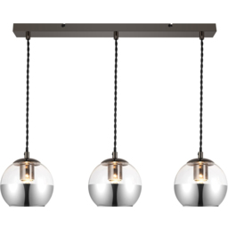 Cosylyte Marlo Matt Black Base Smoky Glass 3 Light Bar Pendant Light - Size: 64 x 22 x 19.5cm - Wilko - thumbnail 4