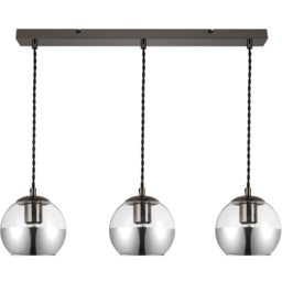 Cosylyte Marlo Matt Black Base Smoky Glass 3 Light Bar Pendant Light - Size: 64 x 22 x 19.5cm - Wilko
