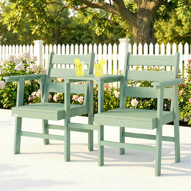 Outsunny 2 Seater Green Embossed Wood Jack and Jill Garden Loveseat - Wilko - image 1