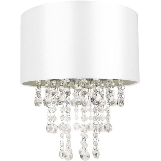 Happy Homewares White Satin Fabric Pendant Shade with Transparent Acrylic Droplets - Size: 17 x 30 x 30cm - Wilko - image 1