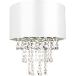 Happy Homewares White Satin Fabric Pendant Shade with Transparent Acrylic Droplets - Size: 17 x 30 x 30cm - Wilko