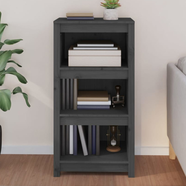 vidaXL 3 Shelf Grey Solid Pine Wood Bookcase - Size: 97 x 50 x 35cm - Wilko - image 1