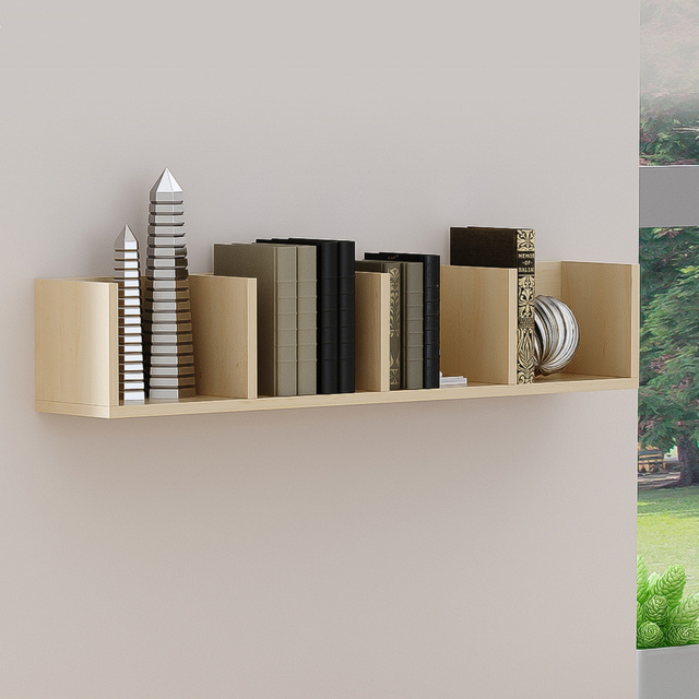 Portland 95cm Natural CD and DVD Wall Mount Storage Shelf - Size: 95 x 17 x 18cm - Brown - Wilko - image 1