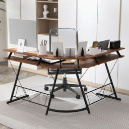 Costway 2 Shelf L Shaped Computer Desk with Power Outlet Rustic Brown - Size: 94 x 59 x 17cm - Wilko - thumbnail 5