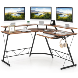 Costway 2 Shelf L Shaped Computer Desk with Power Outlet Rustic Brown - Size: 94 x 59 x 17cm - Wilko - thumbnail 4