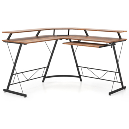 Costway 2 Shelf L Shaped Computer Desk with Power Outlet Rustic Brown - Size: 94 x 59 x 17cm - Wilko - thumbnail 3