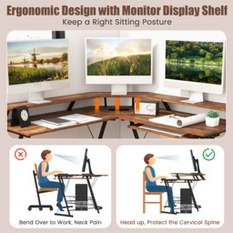 Costway 2 Shelf L Shaped Computer Desk with Power Outlet Rustic Brown - Size: 94 x 59 x 17cm - Wilko - thumbnail 7