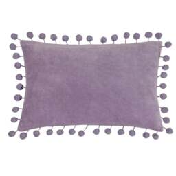 furn. Dora Lilac Velvet Pom Pom Cushion - Size: 50 x 30 cm - Purple - Wilko - thumbnail 1