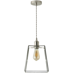 ValueLights Susie Glass Lantern Brushed Chrome Single LED Ceiling Pendant Light - Size: 123.5 x 98 x 25cm - Silver - Wilko