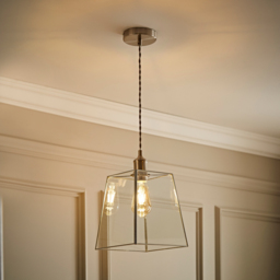 ValueLights Susie Glass Lantern Brushed Chrome Single LED Ceiling Pendant Light - Size: 123.5 x 98 x 25cm - Silver - Wilko - thumbnail 3