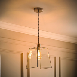 ValueLights Susie Glass Lantern Brushed Chrome Single LED Ceiling Pendant Light - Size: 123.5 x 98 x 25cm - Silver - Wilko - thumbnail 7