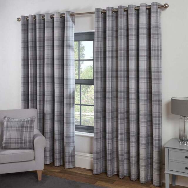 Divante Hatfield Grey Check Blackout Eyelet Curtains 137 x 168cm - Size: W 137 x D 168cm - Wilko - image 1