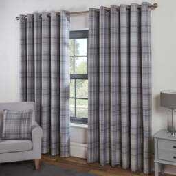 Divante Hatfield Grey Check Blackout Eyelet Curtains 137 x 168cm - Size: W 137 x D 168cm - Wilko - thumbnail 1