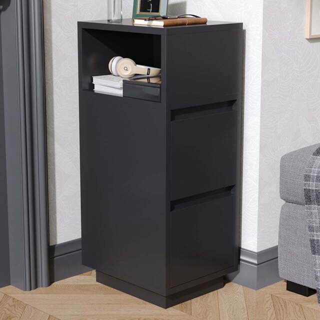 Living and Home 2 Drawer Black Bedside Table - Wilko - image 1