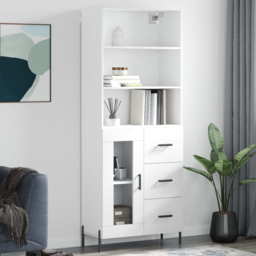 vidaXL Single Glass Door 3 Drawer 3 Shelf White Highboard - Size: 180 x 69.5 x 34cm - Wilko