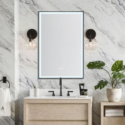 Living and Home Black Rectangular Metal Frame Anti Fog LED Wall Mirror with Touch Sensor - Size: 70 x 50 x 4cm - Wilko - thumbnail 6