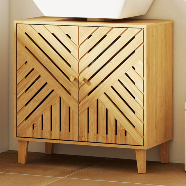 HOMCOM 2 Door Natural Bamboo Bathroom Under Sink Cabinet - Size: 60.0 cm x 30.0 cm x 60.0 cmcm - Brown - Wilko - image 1