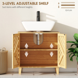 HOMCOM 2 Door Natural Bamboo Bathroom Under Sink Cabinet - Size: 60.0 cm x 30.0 cm x 60.0 cmcm - Brown - Wilko - thumbnail 7
