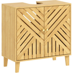 HOMCOM 2 Door Natural Bamboo Bathroom Under Sink Cabinet - Size: 60.0 cm x 30.0 cm x 60.0 cmcm - Brown - Wilko - thumbnail 3