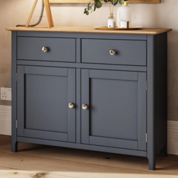 FWStyle Taberno 2 Drawer 2 Door Graphite Blue and Oak Sideboard - Size: 76 x 96 x 33cm - Wilko