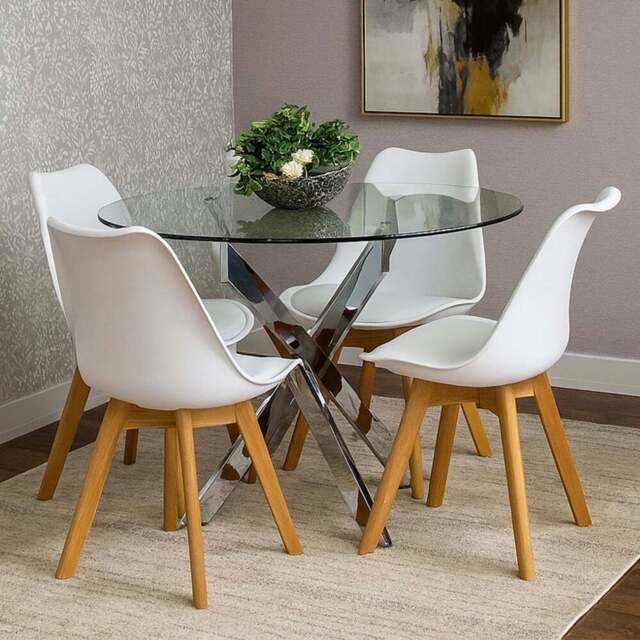Kosy Koala Maya Tulip 4 Seater Round Glass Dining Set White - Multi - Wilko - image 1