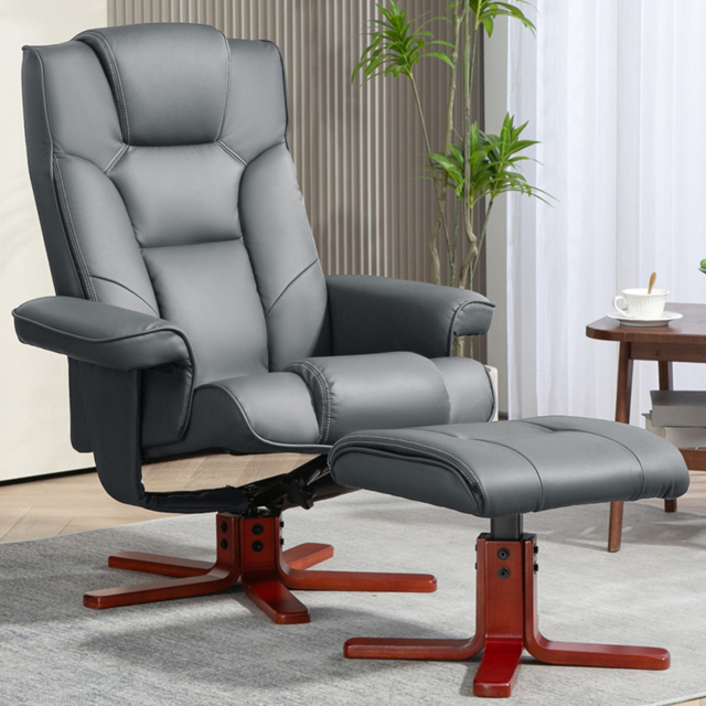 Portland Grey Recliner Armchair with Footstool - Size: Single - Wilko - image 1