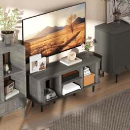 HOMCOM 2 Door 2 Shelf Grey TV Unit - Size: 55 x 40 x 120cm - Wilko - thumbnail 4