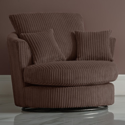 Portland Luxor Chocolate Jumbo Cord Swivel Chair - Size: Single - Brown - Wilko