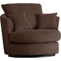 Portland Luxor Chocolate Jumbo Cord Swivel Chair - Size: Single - Brown - Wilko - thumbnail 3