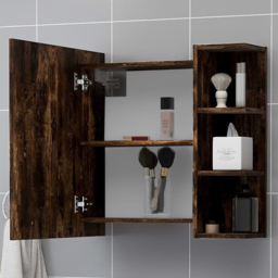 vidaXL Single Door 3 Shelf Smoked Oak Mirror Bathroom Cabinet - Size: 64 x 62.5 x 20.5cm - Brown - Wilko