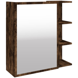 vidaXL Single Door 3 Shelf Smoked Oak Mirror Bathroom Cabinet - Size: 64 x 62.5 x 20.5cm - Brown - Wilko - thumbnail 3