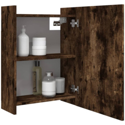 vidaXL Single Door 3 Shelf Smoked Oak Mirror Bathroom Cabinet - Size: 64 x 62.5 x 20.5cm - Brown - Wilko - thumbnail 4