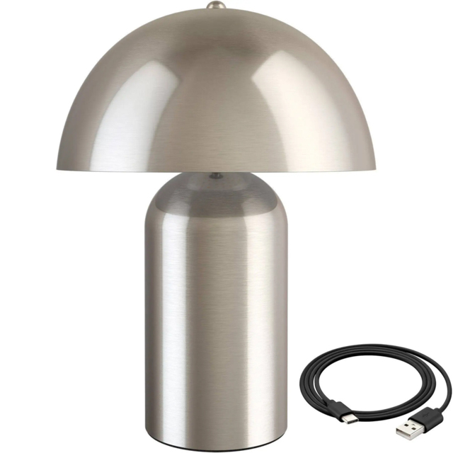 tectake Kade Nickel Matt Retro Battery Powered Table Lamp - Size: 34 x 25 x 25cm - Silver - Wilko - image 1