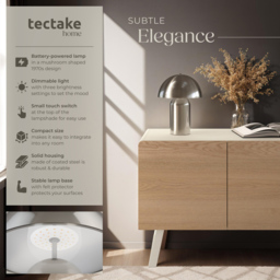 tectake Kade Nickel Matt Retro Battery Powered Table Lamp - Size: 34 x 25 x 25cm - Silver - Wilko - thumbnail 7