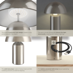 tectake Kade Nickel Matt Retro Battery Powered Table Lamp - Size: 34 x 25 x 25cm - Silver - Wilko - thumbnail 5