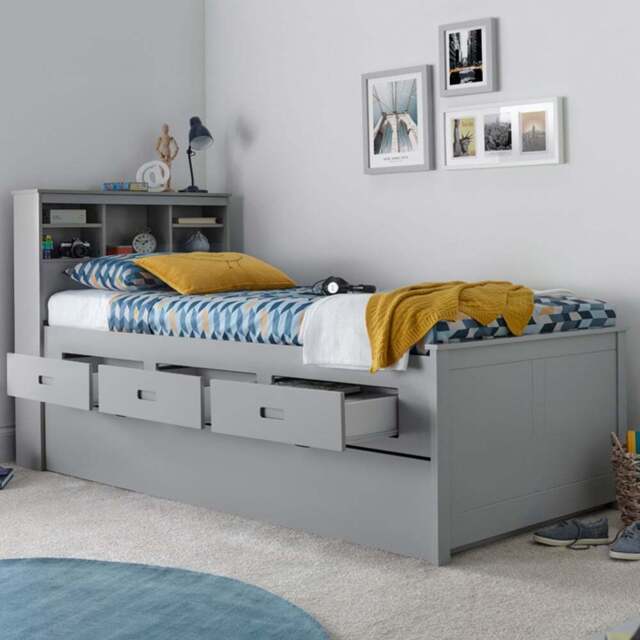 Veera Single Grey Guest Bed and Trundle with Orthopaedic Mattresses - Bedmaster - Wilko - image 1