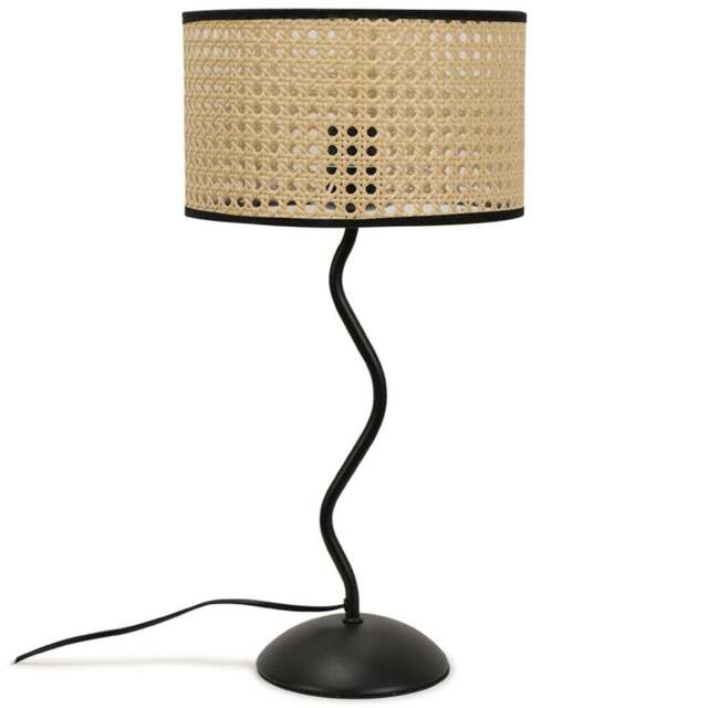 ValueLights Wiggle Black and Natural Cane Shade Metal LED Table Lamp - Size: 52 x 25 x 25cm - Cream - Wilko - image 1