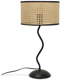 ValueLights Wiggle Black and Natural Cane Shade Metal LED Table Lamp - Size: 52 x 25 x 25cm - Cream - Wilko
