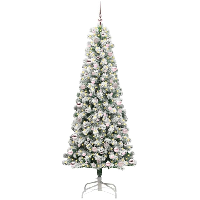 vidaXL Pre-Lit Warm White LED and Pink Baubles Snow Flocked Artificial Christmas Tree 7.8ft - Green - Wilko - image 1