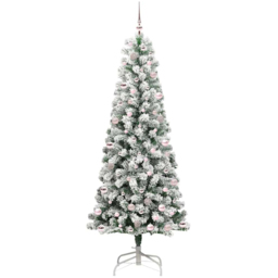 vidaXL Pre-Lit Warm White LED and Pink Baubles Snow Flocked Artificial Christmas Tree 7.8ft - Green - Wilko - thumbnail 5
